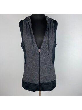 Calia Effortless Mesh Zip Up Vest Jacket In Caviar Womens Size M Hooded Workout